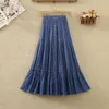 Skirts Ohryiyie Women Single Breasted Denim Skirt 2024 Fashion Midi Long High Waist A-line Female Slim Sun School Jean