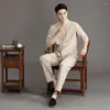 Erkek Trailtsits Çin Break Style Erkekler Top ve Pant 2 Parça Takım Seti lacivert Beyaz Bej Oriental Twinset Zen Meditasyon