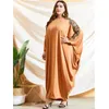 Etnik Giyim Dubai Dantel Batwing Batwing kol gevşek maxi elbise kadınlar Müslüman Abaya Fas Kaftan Eid Ramazan İslami Jalabiya Arapça Robe