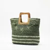 Totes Casual Flower Straw Handbags Wooden Handle Women Hand Bags Paper Woven Large Tote Bag Handmade Summer Beach Big Bali PursesH24217