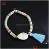 Bedelarmbanden Mode Witte Schelp Elastische Kwastje Bedelarmband Boheemse Colorf Polymeer Klei Kralen Armbanden Voor Vrouwen D Dhgarden Dhjgo