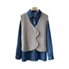 Women's Blouses SuperAen 2024 Autumn Winter Knitted Vest Denim Shirt Two Piece Set Loose Fashion Casual Sweater
