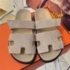 Designer Sandaler Flat Real Leather Summer Slides Slides Sandlids