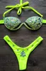 Swimwear femminile 2019 Strap sexy Neon Green Crystal Swimsuit Womens Push Up Bikini Rhinestone Diamond Luxury Womens Swimsuit da donna Plus size J240403