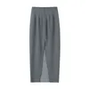 Jupes gris longues femmes 2024 crayon maxi jupe femme vintage taille haute midi femme mode fente ourlet esthétique