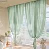 Cortina europeia simples cor pura verde chiffon tule fio guaze cortina quarto sala de estar 1 peça janela quarto