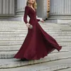 Casual Dresses Deep V Neck Women Maxi Dress Formal Long Elegant Sleeve Drawstring Waist Solid Color Fit And Flare Prom Gown