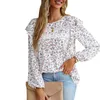 Women's Blouses Long Sleeve Women Blouse O-neck Floral Tops Flounce Chiffon T-shirt Brand Casual Loose Female Temperament Clothes