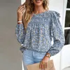 Women's Blouses Long Sleeve Women Blouse O-neck Floral Tops Flounce Chiffon T-shirt Brand Casual Loose Female Temperament Clothes