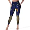 Kvinnors leggings Little Sexy Moon Star Print Gym Yoga Pants Push Up Stretch Sports Tights Pockets Estetic Graphic Leggins