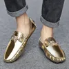 BomKinta Gold Silber Glitter Leder Schuhe Männlich Casual Weiche Fahren Schuhe Männer Licht Faul Boot Schuhe Unisex Loafer Große Größe 48 240131