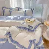 Conjuntos de cama 4 pçs/set azul conjuntos de cama kawaii folha caso moda menina princesa capa edredão 4 peças bonito decoração para casa