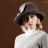 Basker lady fedoras hattar kvinnlig fashionabla fritid kupol lounge elegant ull filt curling topp party bowtie hatt justera a28