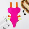 Costume da bagno donna sexy rosa rosso fasciatura costume intero donna 2024 cut-out monokini bagnanti patchwork costume da bagno per le donne tuta