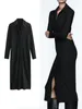 Casual Dresses Vintage Women Solid Slim Mid-Calf 2024 Elegant Causal Single Breasted Party Dress Black Office Lady LAPEL