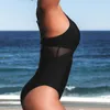 Women's Swimwear Stylish Solid Color Women One-piece Bikini Mesh Pure Top Bottom Monokini For Swimming Pool