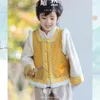 Ethnic Clothing Chinese Traditional Yellow Thickened Tang Suit Year 3pcs Top Vest Pant Boys Winter Cute Children Christmas Gifts