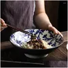 Cuencos Tazón de cerámica bajo vidriado de estilo japonés Hogar Sopa de fideos grande Entrega directa Jardín Cocina Comedor Vajilla Otsgy