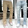 Mode broderie Patchwork marron Baggy hommes Jeans Pantalon mâle Y2K vêtements droit Hip Hop coton Pantalon Homme 240124