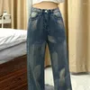 Pantaloni jeans da donna per donna Pantaloni a vita alta S Gamba dritta Grafica blu con motivo di stampa Abbigliamento Spanx 2024 Qualità A