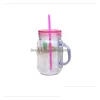 Tumblers nova garrafa de plástico de lantejoulas criativas de 15oz com tampa e st verão drinkware mason jar lidar com copo de suco