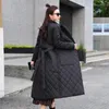 Women's Trench Coats Women Jacket Thin Belted Diamond Plaid Coat 2024 Autumn Winter Wear Long Lady Clothing Casual Outerwear Female Parkas