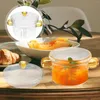 Conjuntos de louça de vidro Ninho de Pássaro Guisado Sopa Tigela Casa Recipiente de Vapor Pequeno Redondo com Tampa Lanche Salada Cozida Recipientes de Pudim de Bebê
