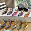 Luxury Crystal Buckle Sandals Shoes High Heels Sandal Women Luxury Designers Dress Shoe Evening Party Slingback Multicolor Pumps Ananas toppkvalitet