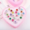 Barnringspresentlåda Set 36st Colorful Rhinestone Gem Rings for Kids in Box Children's Little Girl Jewelry Gift