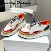 Hand Stitched Designer Women Sports Shoes Luxury High Quality Casual Shoes Platform Mixed Colors Knitted Fashion Sneakers 240130