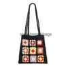 Shoulder Bags Bohemain Crochet Women Granny Square Tote Bag Casual Knitted Handbags Handmade Woven Summer Beach Small PurseH24217