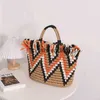 Totes Colore coordinato Borsa a mano con bordi sparsi Borsa in paglia retrò Nappa Borsa intrecciata a mano Seaside Beach Donna Sac Paille Luxe FemmeH24217