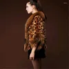 女性の毛皮の女性縞模様のヒョウコートアウターウェアSレディースウィンタージャケットファッションファーリー