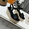 2024 Designer wedge-shaped flat sole sandals High heeled leather with adjustable buckles on branded shoelaces fashionable and comfortable suitable for weddings