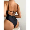 Damenbadebekleidung 2024 Sexy Backless High Leg Cut Frauen Einteiliger Badeanzug Weibliche gepolsterte schwarze Badende Badeanzug Schwimmen Dame K3238