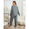Kvinnors sömnkläder plus storlek pyjamas kvinnlig fett mm 200 pund höst och vinter fast färg långärmad loungekläder för kvinnor