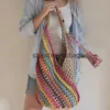 Shoulder Bags Casual Colorful Striped Straw Women Hollow Large Tote Bag Handmade Summer Beach Big Bali Handabgs ForH24217