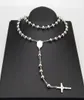 Amumiu 8mm Classic Silver Rosary Beads Chain Religious Katolsk rostfritt stål Halsband Kvinnors mäns grossist HZN0804729213