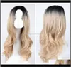 ProductszF Long Wavy Synthetic Fashion Hair Charming Curly Ombre Black To Blonde Color Wigs For Women Drop Delivery 2021 Odkqw6676422