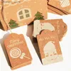 라벨 태그 50pcs 크리스마스 디자인 크래프트 종이 태그 Xmas 트리 행하는 메리 크리스마스 크리스마스 새해 선물 가방 박스 포장지 태그 Navidad Q240217