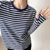 Jielur Green Blue Black Striped Long Sleeve T Shirt Women Cotton Top Female Basic Bottoming Shirt Autumn Tshirts Gloves SXL 240129