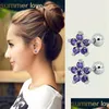 Stud Novo 4 Cor Flor Cz Brincos Para Mulheres Menina Ouro Sier Titânio Aço 5A Flash Zircon Studs Elegante Jóias Drop Dhgarden Dhwo1