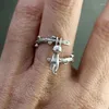 Klusterringar vintage söt klättring träd katthänge ringar för kvinnor män personlighet silver pläterade taggar djur ring unisex finger smycken