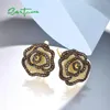 Boucles d'oreilles SANTUZZA réel 925 en argent Sterling pour les femmes étincelant blanc CZ marron spinelle fleur délicat cadeau de mariage bijoux fins