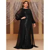 Abiti casual Donna Nero Manica lunga Paillettes Elegante Abbigliamento da festa Occasioni formali Serata Cocktail Prom Abito maxi per donna