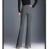Женские брюки, женские расклешенные брюки на осень-зиму с высокой талией, плотные шерстяные широкие брюки, офисные женские элегантные длинные брюки, черные, серые