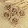 Flores decorativas 2/3/5 unidades retro juta hessian serapilheira rosa flor artificial artesanal faça você mesmo artesanato para decoração de casa de aniversário de casamento rústico