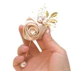 Broschen Seide Rose Brosche Frauen Hochzeit Corsage Blumen Perle Dekor Bräutigam Boutonniere Knopfloch Planer Ehe