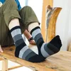 Men's Socks 5 Pairs Man Finger Combed Cotton Thick Sweat-Absorbing Striped Young Fashion Party Dress Long Toe Happy 4 Seasons