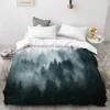 Sängkläder sätter naturlandskapsdäcket omslag Kung/drottning Storlek 3D Natural Ink Målning Bergbädd Set Forest River Polyester Quilt Cover